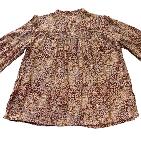 HINGE Ruffle Mock Neck Blouse | M | Pink Multi Leopard Print | Romantic Boho - Picture 8 of 14
